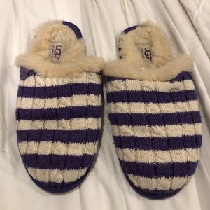 UGG Purple and White Striped Knit Slippers